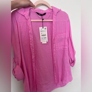 Zara xs linen button down shirt pink